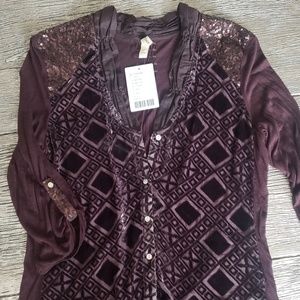 Chocolate brown top with velvet and sequins